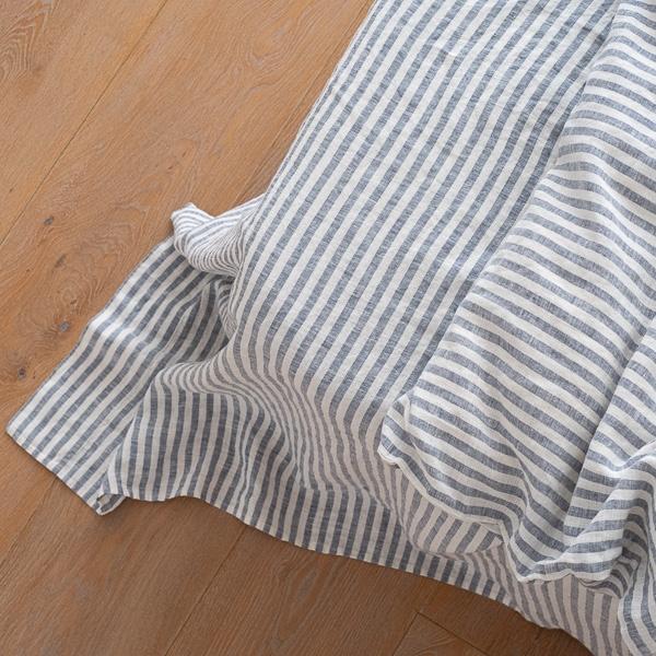 Linenme Indigo Washed Bed Linen Flat Sheet Ticking Stripe