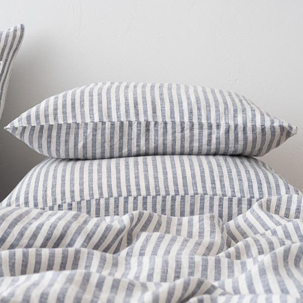 Linenme Indigo Washed Bed Linen Pillow Case Ticking Stripe