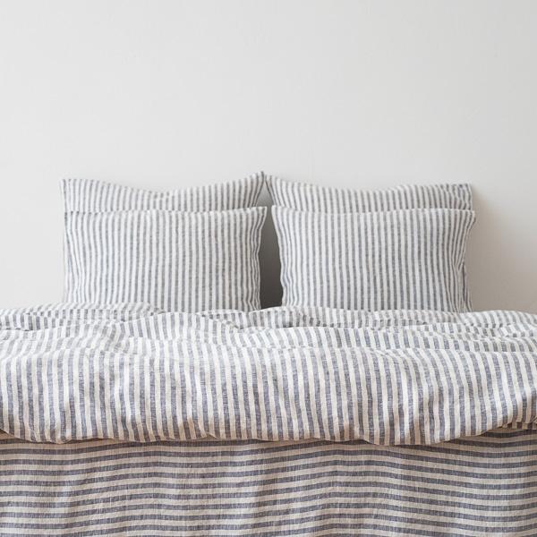 Linenme Indigo Washed Bed Linen Pillow Case Ticking Stripe