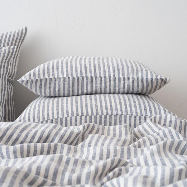 linenme Indigo Washed Bed Linen Pillow Case Ticking Stripe