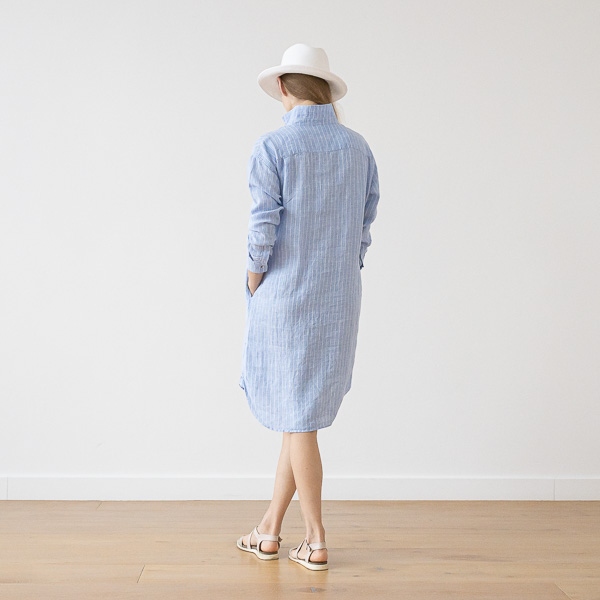 Linenme Large Stripe Linen Shirt Dress Light Blue Paula