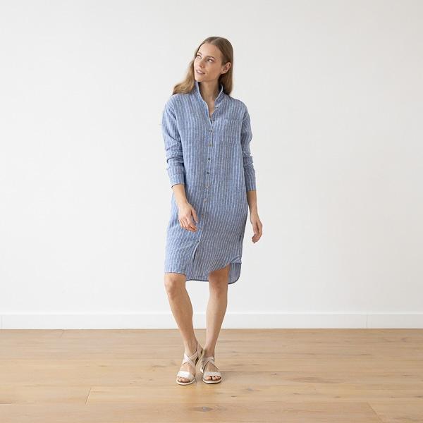 Linenme Large Stripe Linen Shirt Dress Light Blue Paula