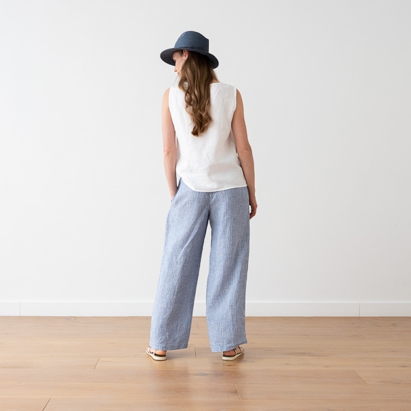 Linenme Light Blue Medium Stripe Linen Trousers Ruth