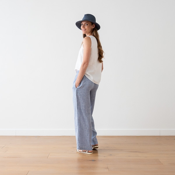 Linenme Light Blue Medium Stripe Linen Trousers Ruth