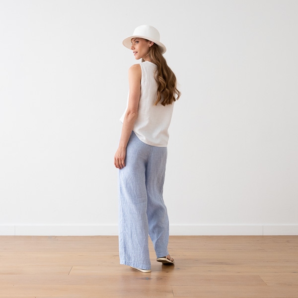 Linenme Light Blue Medium Stripe Linen Trousers Ruth