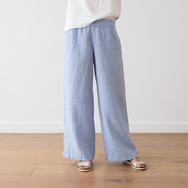 Linenme Light Blue Medium Stripe Linen Trousers Ruth