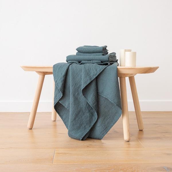 Linenme Linen Bath And Hand Towels Set Waffle Balsam Green