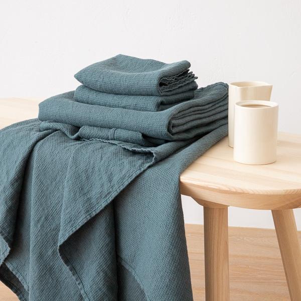 linenme Linen Bath and Hand Towels Set Waffle Balsam Green