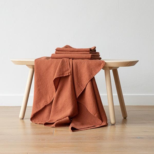 Linenme Linen Bath And Hand Towels Set Waffle Brick