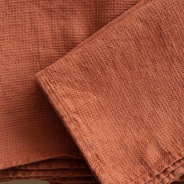 Linenme Linen Bath And Hand Towels Set Waffle Brick