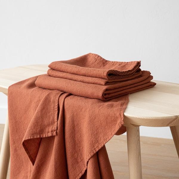 linenme Linen Bath and Hand Towels Set Waffle Brick