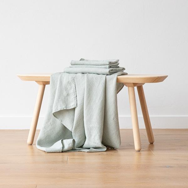 Linenme Linen Bath And Hand Towels Set Waffle Sea Foam