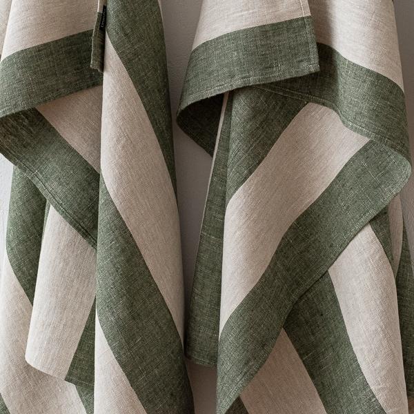 Linenme Linen Bath Towel Forest Green Natural Venice