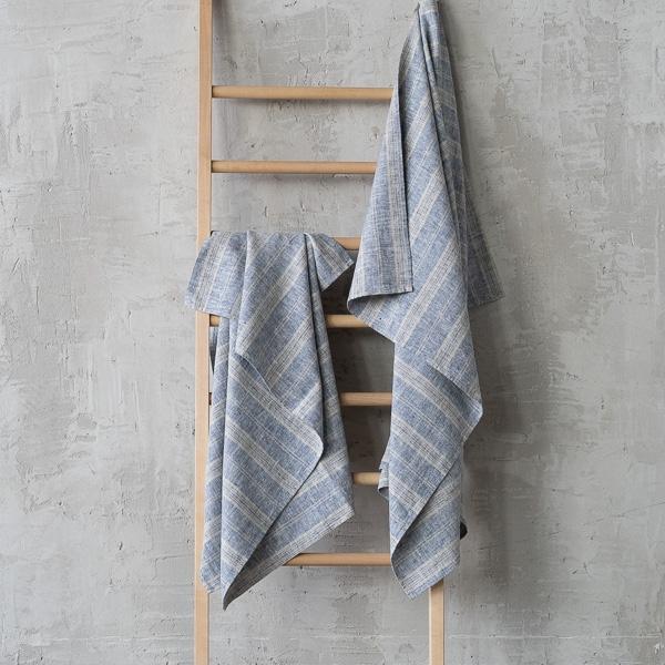 Linenme Linen Bath Towel Indigo Natural Multistripe