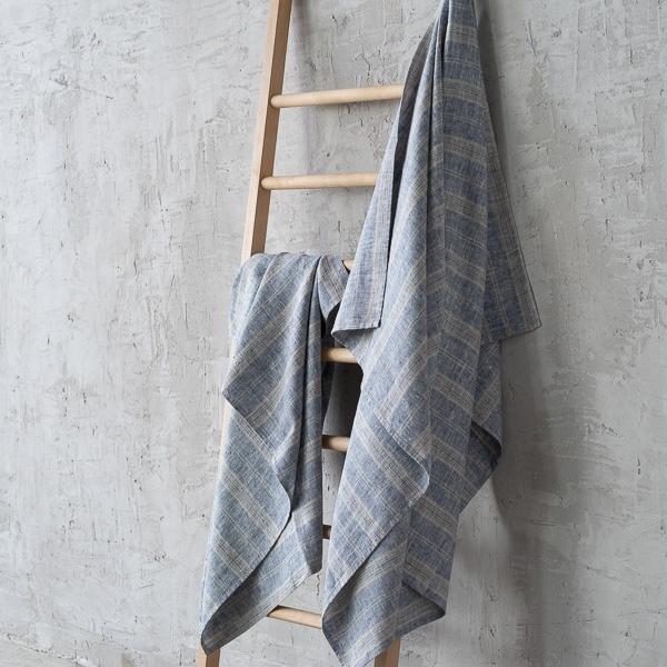 Linenme Linen Bath Towel Indigo Natural Multistripe