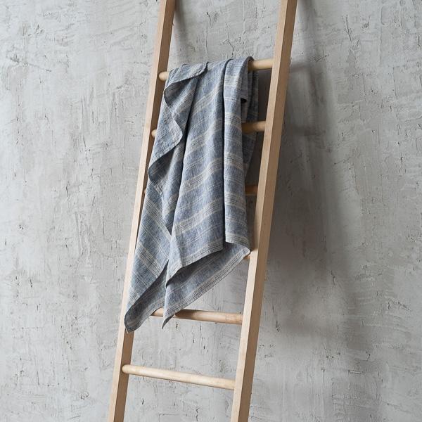 Linenme Linen Bath Towel Indigo Natural Multistripe