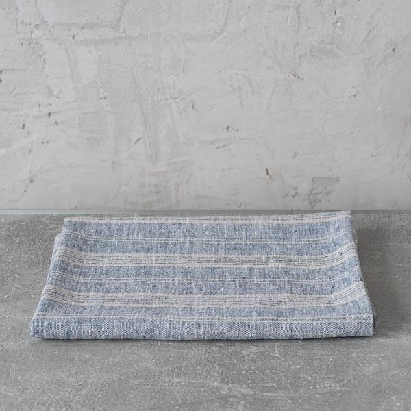 linenme Linen Bath Towel Indigo Natural Multistripe