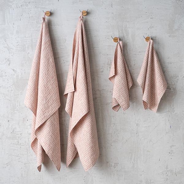 linenme Linen Bath Towels Set Brick Natural Brittany