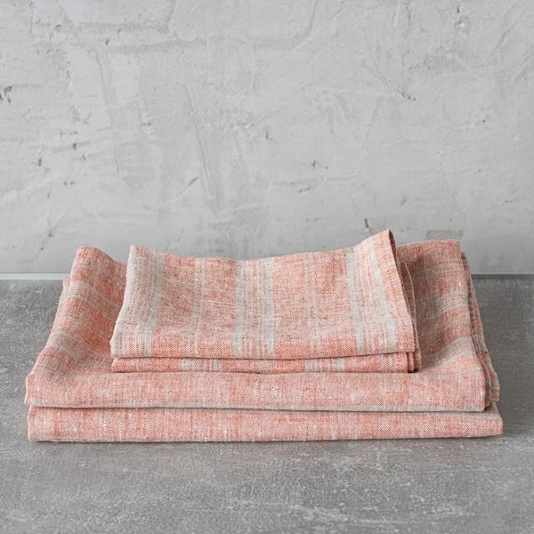 Linenme Linen Bath Towels Set Brick Natural Multistripe