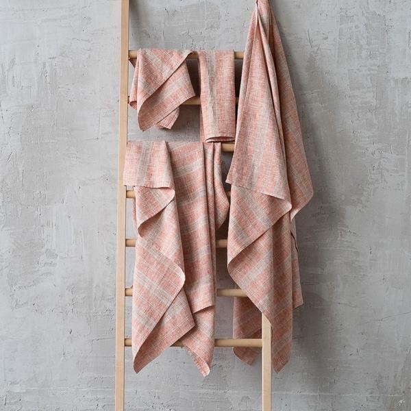 Linenme Linen Bath Towels Set Brick Natural Multistripe