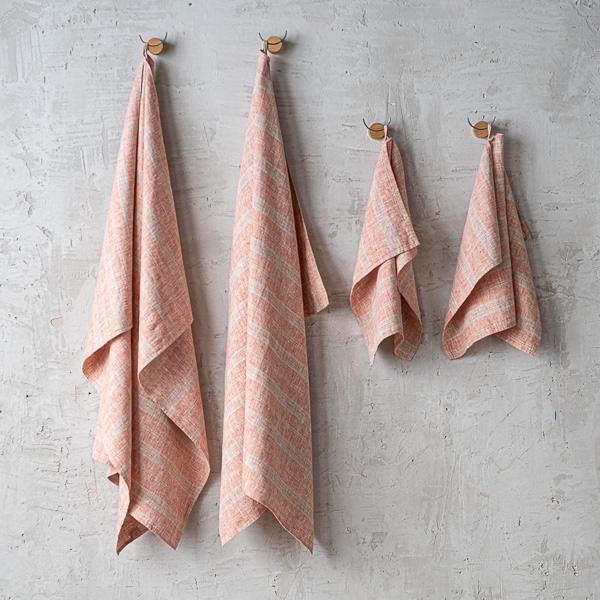 linenme Linen Bath Towels Set Brick Natural Multistripe