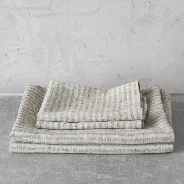 Linenme Linen Bath Towels Set Forest Green Natural Brittany