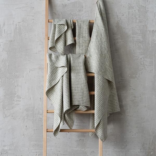 Linenme Linen Bath Towels Set Forest Green Natural Brittany