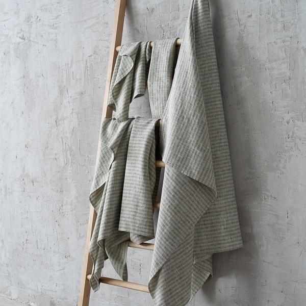 Linenme Linen Bath Towels Set Forest Green Natural Brittany