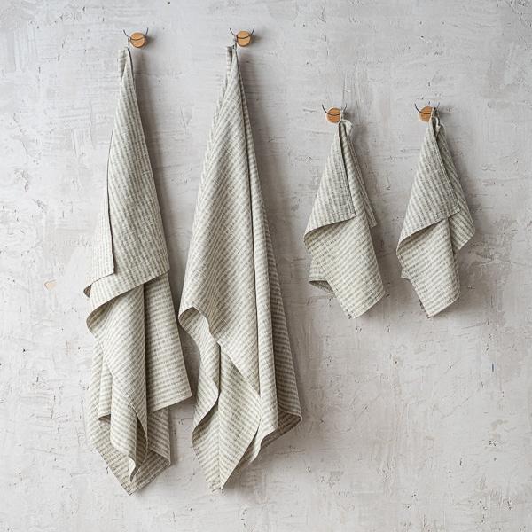 linenme Linen Bath Towels Set Forest Green Natural Brittany