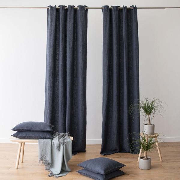 linenme Linen Curtain Panel with Grommets Terra Anthracite