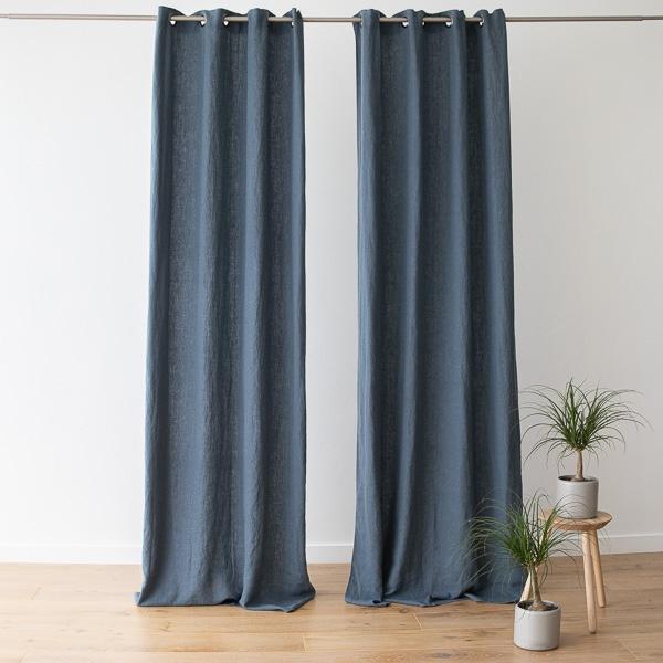 Linenme Linen Curtain Panel With Grommets Terra Blue