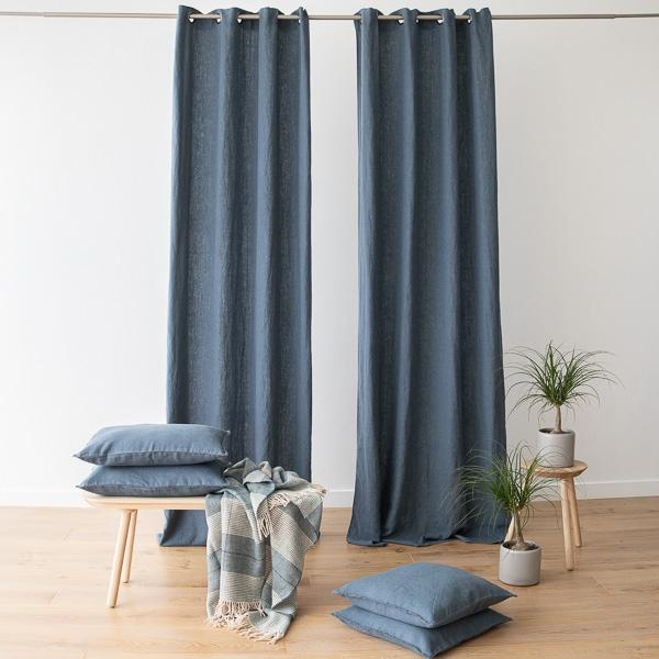 linenme Linen Curtain Panel with Grommets Terra Blue