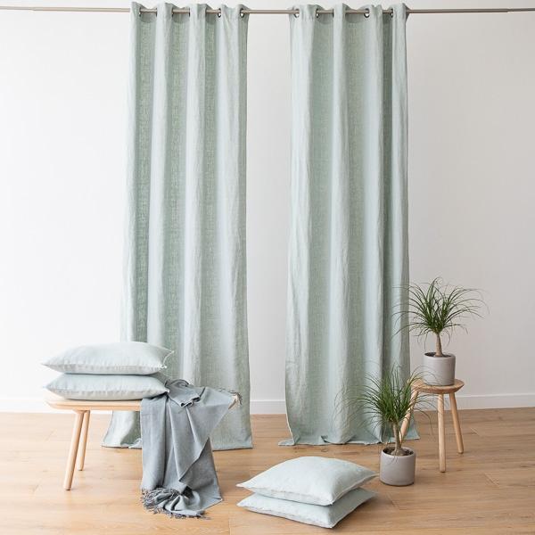linenme Linen Curtain Panel with Grommets Terra Sea Foam