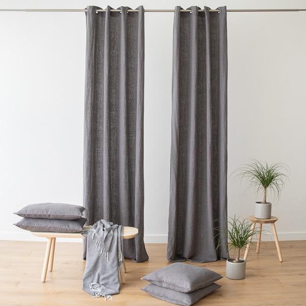 linenme Linen Curtain Panel with Grommets Terra Steel Grey