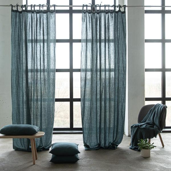 Linenme Linen Curtain Panel With Ties Balsam Green Stone Washed