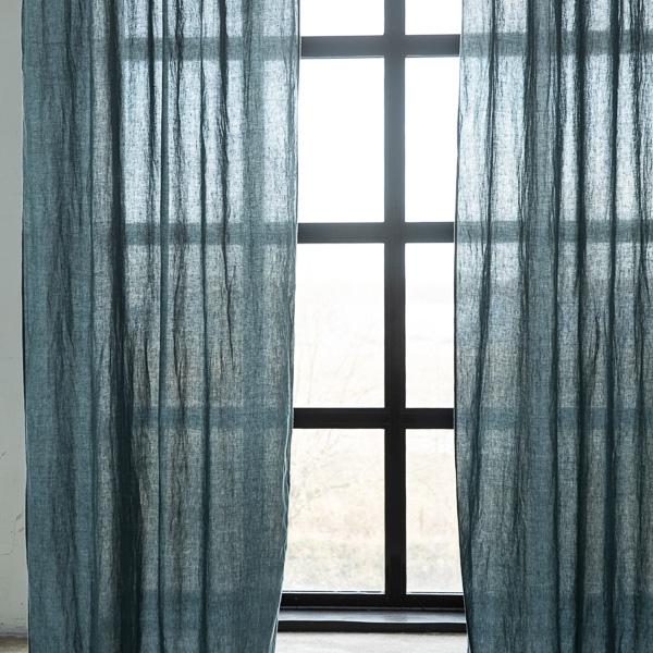 Linenme Linen Curtain Panel With Ties Balsam Green Stone Washed