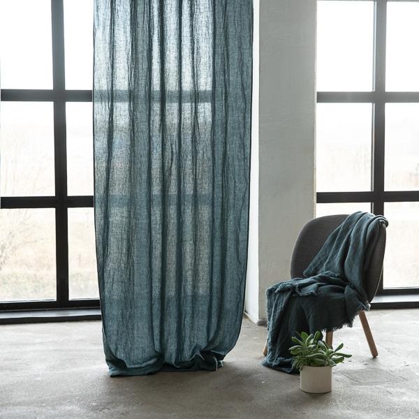 Linenme Linen Curtain Panel With Ties Balsam Green Stone Washed