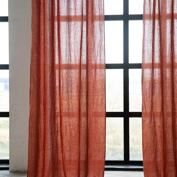 Linenme Linen Curtain Panel With Ties Brick Stone Washed