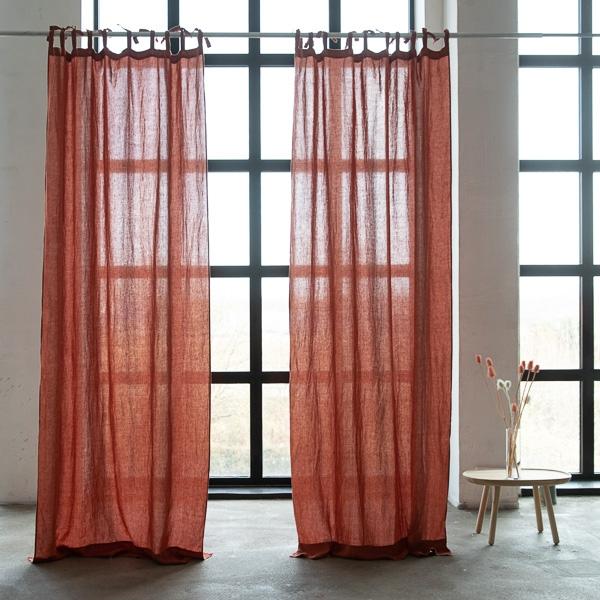 linenme Linen Curtain Panel with Ties Brick Stone Washed
