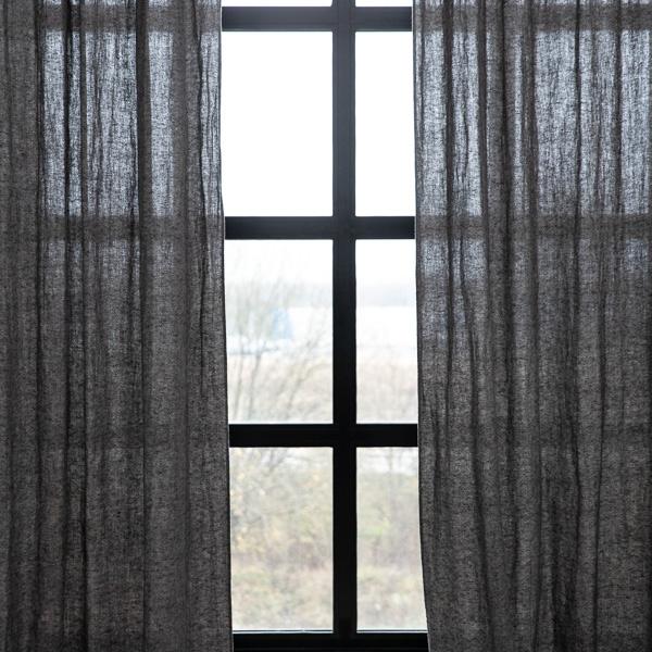 Linenme Linen Curtain Panel With Ties Natural Black Rustico Washed