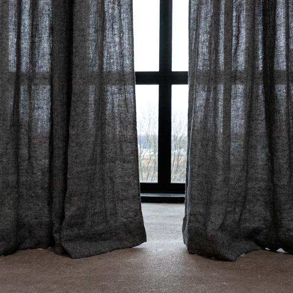 Linenme Linen Curtain Panel With Ties Natural Black Rustico Washed
