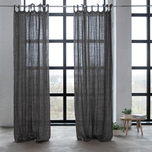 linenme Linen Curtain Panel with Ties Natural Black Rustico Washed