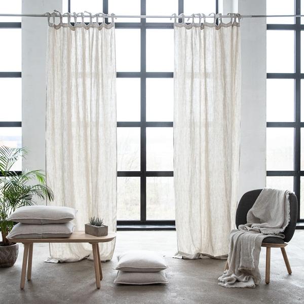 Linenme Linen Curtain Panel With Ties Oatmeal Rustico Washed