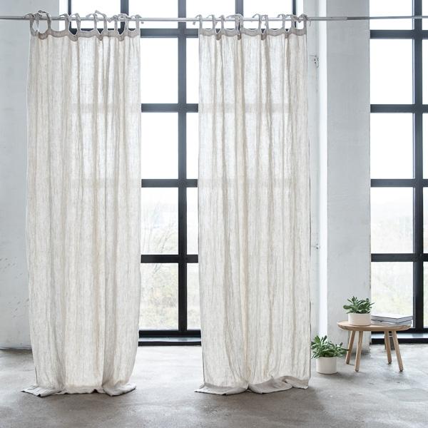 linenme Linen Curtain Panel with Ties Oatmeal Rustico Washed