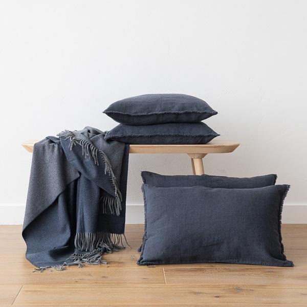 Linenme Linen Cushion Cover Anthracite Terra Fringe
