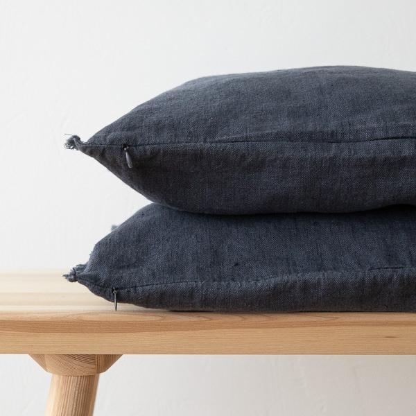 Linenme Linen Cushion Cover Anthracite Terra Fringe