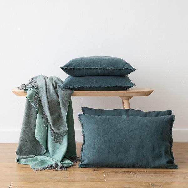 Linenme Linen Cushion Cover Balsam Green Terra Fringe