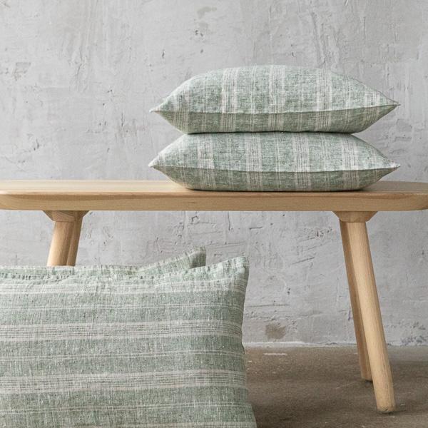 Linenme Linen Cushion Cover Forest Green Natural Multistripe
