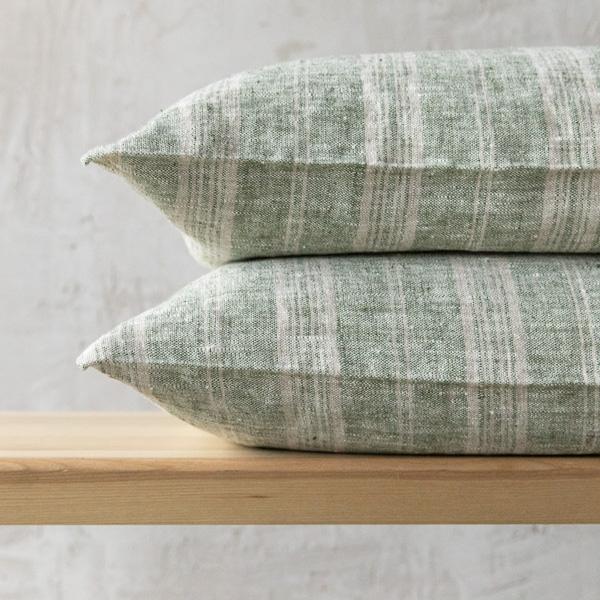 Linenme Linen Cushion Cover Forest Green Natural Multistripe