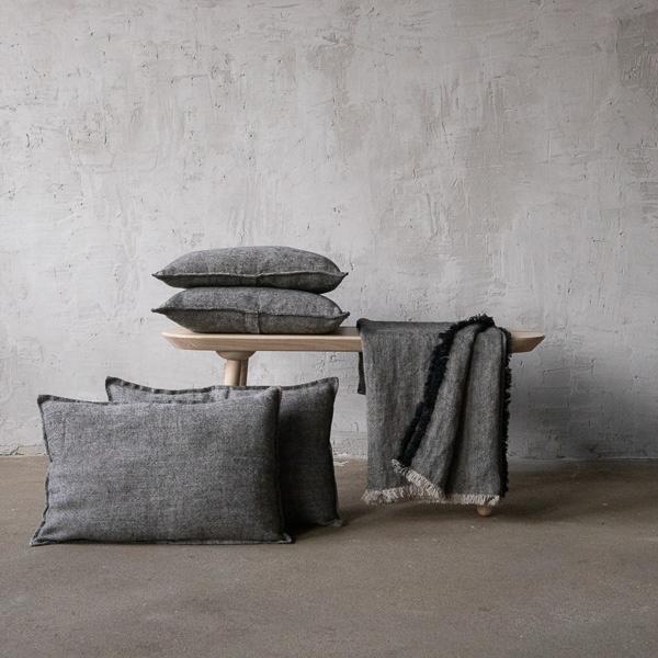 Linenme Linen Cushion Cover Natural Black Rustico Washed